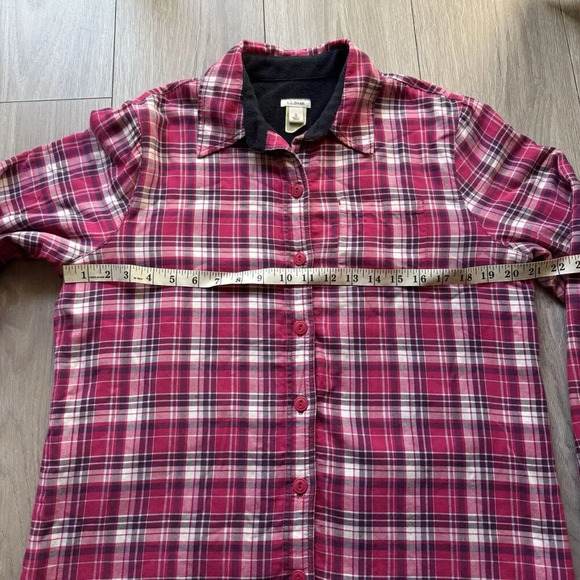 LL Bean Shirt Womens Red Flannel Fleece Lined Shacket Jacket Coat Ladies Small - Picture 4 of 11